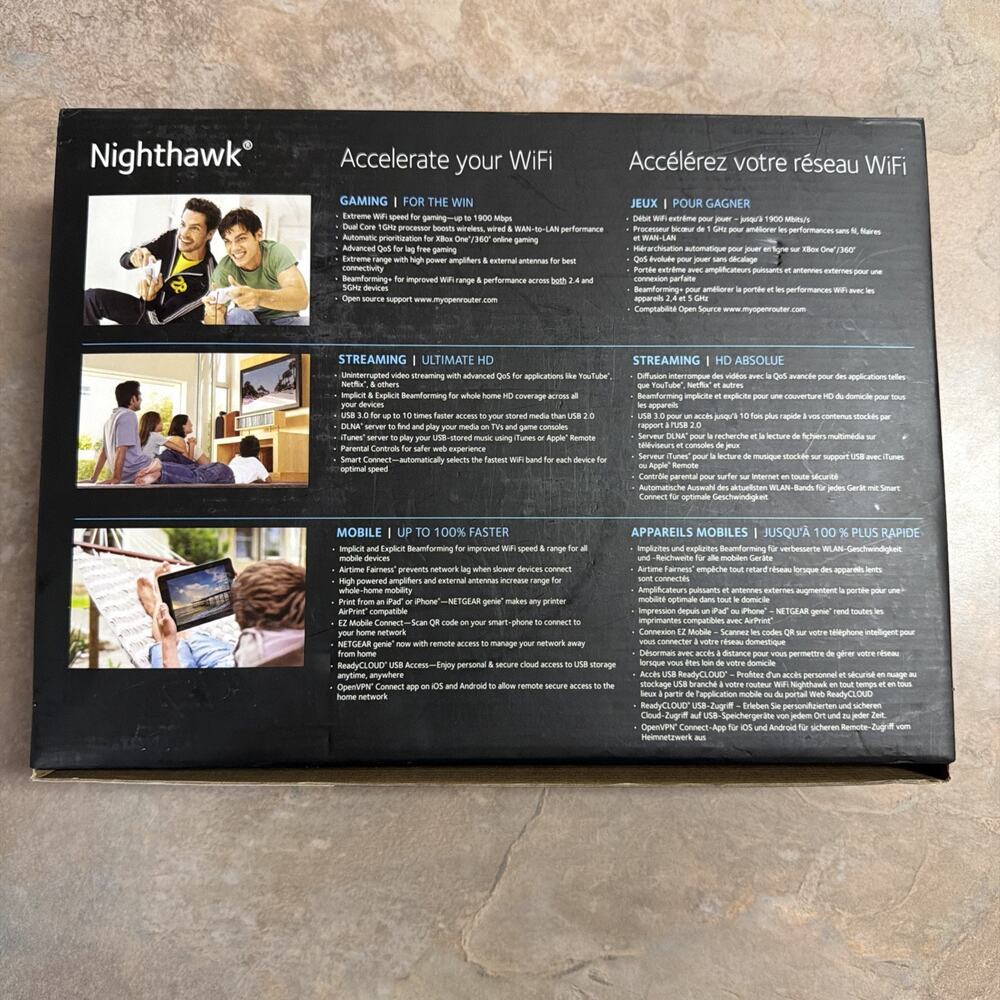 NETGEAR Nighthawk AC1900 R7000 Dual-Band WiFi Router 1900Mbps 4-Port - Picture 2 of 8